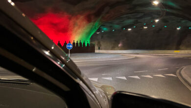 Tunnels with roundabout Eysturoyartunnilin Faroe Islands travelinmypocket
